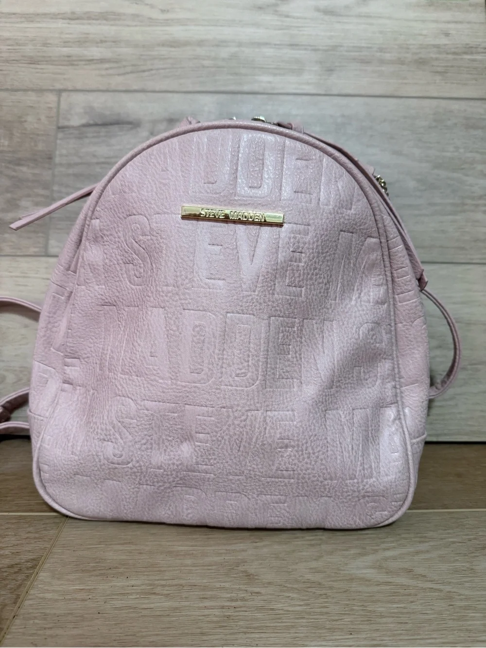 Steve Madden Blush Pink Mini Backpck Embossed Logo Gold Hardware Cute Trendy Bag